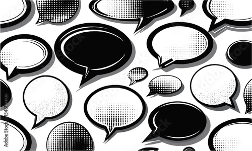 Modern vector illustration featuring a collection of comic-style speech bubbles in various elliptical, circular, and oval shapes, easily editable and scalable.