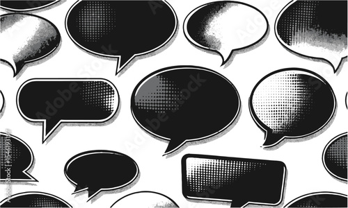 Modern vector illustration featuring a collection of comic-style speech bubbles in various elliptical, circular, and oval shapes, easily editable and scalable.