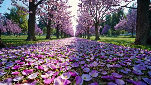 Wallpaper Mural a view of a park with lots of pink flowers on the ground Torontodigital.ca