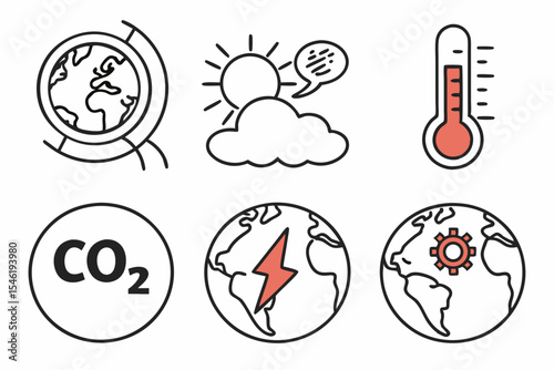 Climate change icons isolated on white background showing global issues