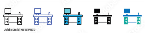 Computer Desk Icon Set – Workstation Symbol Collection