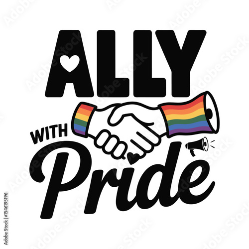 ally with pride t shirt design, isolated white background, 4