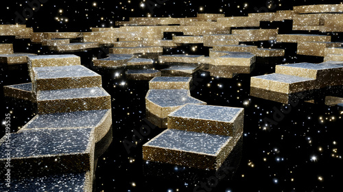 of luminous lines and floating platforms with no apparent gravity