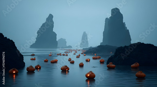 terrain with scattered glowing orbs and thin mist crawling over the surface