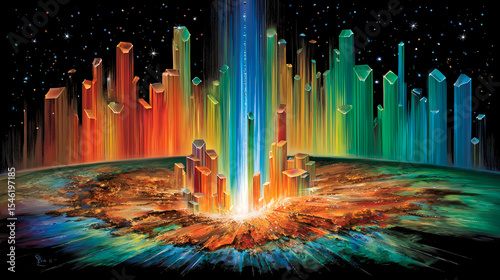 emerging from translucent ground with radiant energy flowing upward