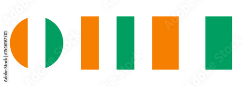 Ivory Coast flag PNG vector. Côte d'Ivoire square and round icon isolated on transparent PNG background. Ivory Coast flag icon.

