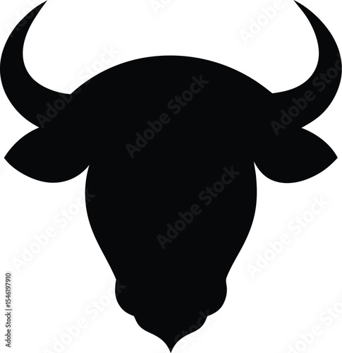 Mascot style bull head icon with expressive features and strong stance silhouette Vector