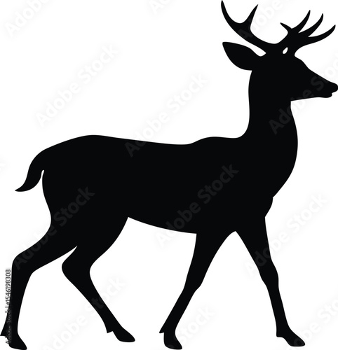 Graceful deer shown mid step in calm symmetrical artwork silhouette Vector
