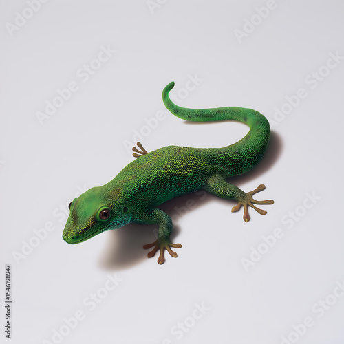 Vibrant Green Gecko: Exotic Macro Close-up of Playful Reptile in Tropical Forest Habitat