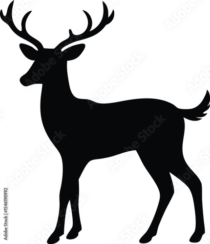 Minimal deer silhouette drawn with long legs and light symmetrical antlers silhouette Vector