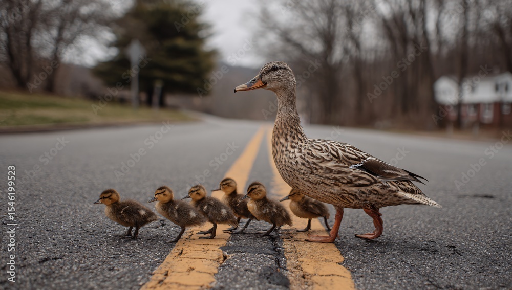 Fototapeta premium Ducklings Following Their Mother