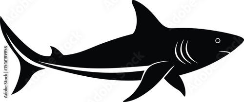 Great white shark silhouette shown with soft body curves in side profile silhouette Vector