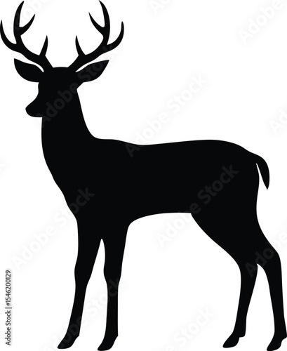 Sleek deer silhouette in defined stance with smooth leg and antler layout silhouette Vector