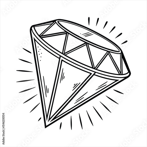 Vector Diamond Outline Icon, White Background.