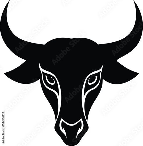 Symmetrical bull head with tribal horn style in strong bold vector outline silhouette Vector
