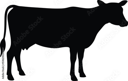 Pastoral cow shown in classic standing profile with soft fur outline silhouette Vector
