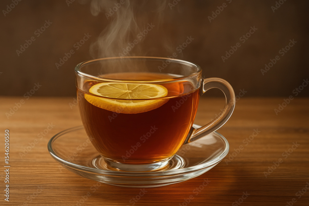 Tea with lemon slice on top. Tea with lemon slice on top.