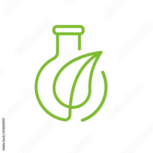 Green laboratory flask with leaf symbolizing eco-friendly science  