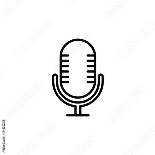 Vintage microphone illustration in black line art style  