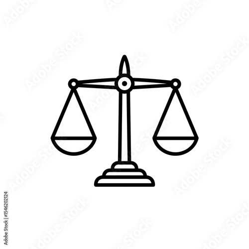 Scales of justice in minimalist black line art style  
