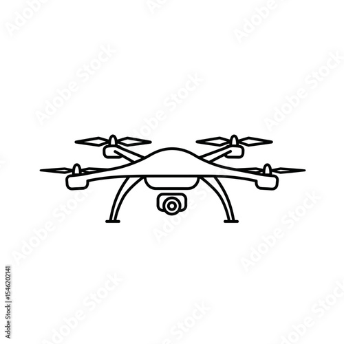 Line art illustration of a quadcopter drone with camera  
