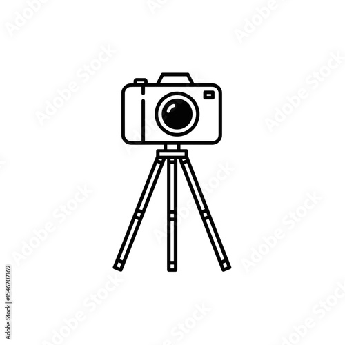 Camera on tripod in minimalist black and white design  