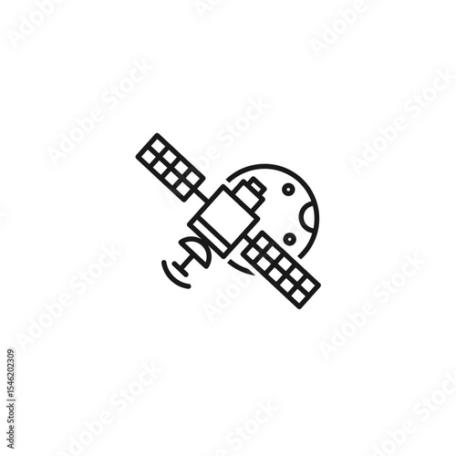Satellite orbiting Earth with solar panels and communication signals  