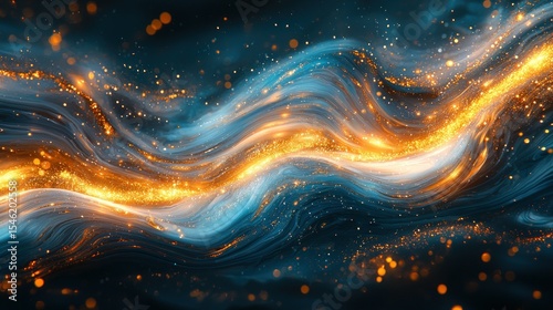 Abstract swirling waves of gold and teal