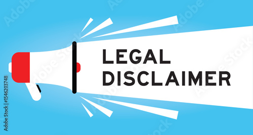 Color megaphone icon with word legal disclaimer in white banner on blue background