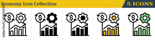Economy Icon Collection With 5 Style Icon (Outline, Solid, Mixed, Outline Color Lineal and Solid Color Lineal) 