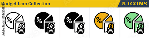 Budget Icon Collection With 5 Style Icon (Outline, Solid, Mixed, Outline Color Lineal and Solid Color Lineal) 