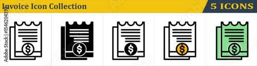 Invoice Icon Collection With 5 Style Icon (Outline, Solid, Mixed, Outline Color Lineal and Solid Color Lineal) 