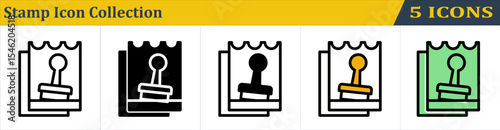 Stamp Icon Collection With 5 Style Icon (Outline, Solid, Mixed, Outline Color Lineal and Solid Color Lineal) 