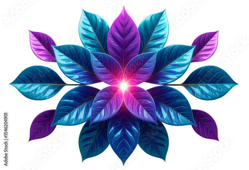 Cyan Floral Design Element, on Transparent, Luminescent Graphic