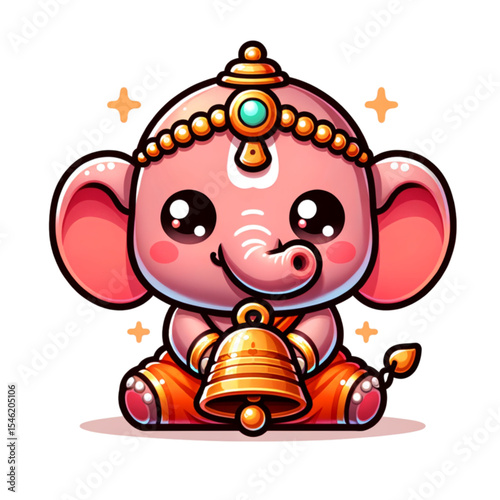 Divine Joyful Ganesha Illustration: A captivating illustration of the auspicious Hindu deity Ganesha, radiating joy and blessings with his iconic elephant head and divine attributes. 