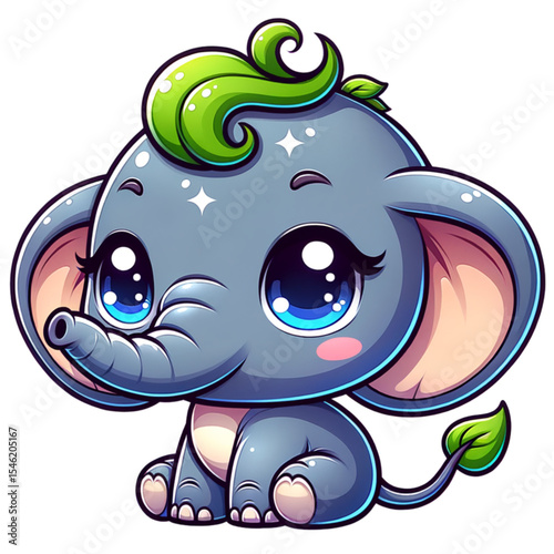 Adorable Elephant: A charming cartoon elephant with big, sparkling eyes and a playful expression, exuding joy and innocence. It’s a whimsical representation of a beloved creature.