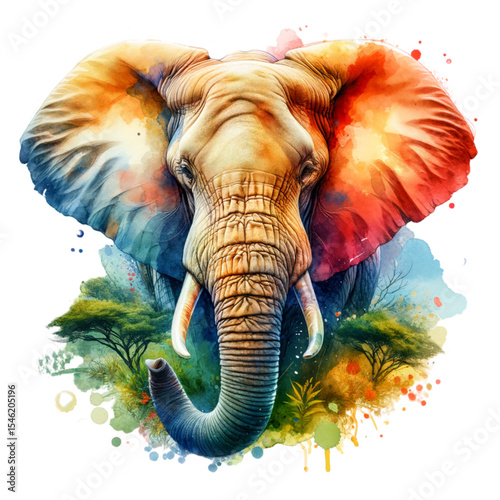 Majestic Watercolor Elephant: A vibrant watercolor painting of an elephant showcases intricate details, rich textures, and a harmonious blend of colors.