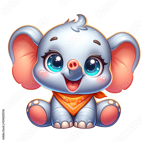 Cartoon Elephant: A charming cartoon elephant with adorable features, sporting large, expressive eyes and a joyful expression.