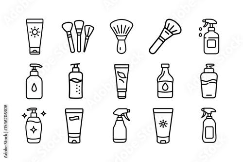 Cosmetics and beauty product icons set isolated on a white background. perfect for use in beauty branding, skincare packaging design, cosmetic advertising, promotional materials, social media content