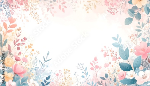 Pastel Floral Frame Watercolor Flower Border for Wedding Invitations, Cards, and Spring Designs