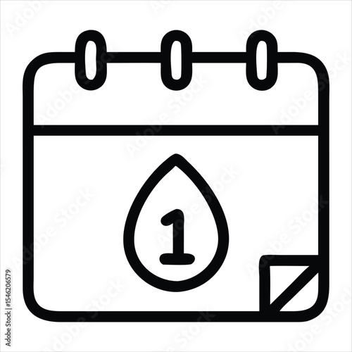 Calendar icon with number one text isolated on a white background. Designed for use in health apps, period trackers, menstrual and hormonal health, educational materials, medical infographics