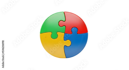 Colorful Jigsaw Puzzle Round Piece on Transparent Background