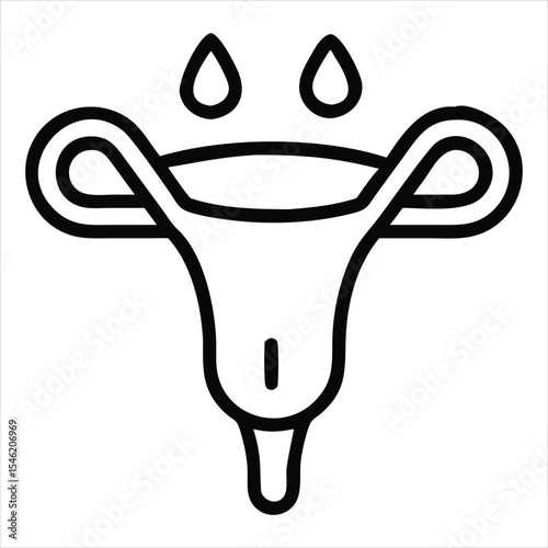 Uterus icon with menstrual blood drops isolated on a white background. Designed for use in health apps, period trackers, menstrual and hormonal health, educational materials, medical infographics
