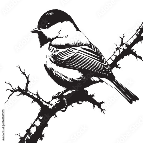 Silhouette of a small bird - sparrow sitting on a branch - stock vector illustration for logo or pictogram
