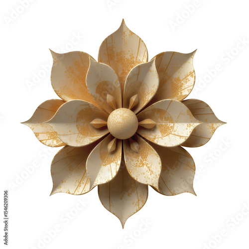 Golden Flower, Transparent Cutout, Ornamental Design Element