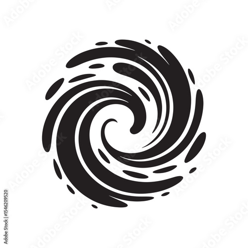 Spiral swirl abstract silhouette icon, circular motion energy symbol graphic isolated on white background.