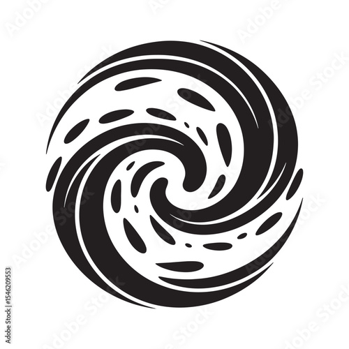 Spiral swirl abstract silhouette icon, circular motion energy symbol graphic isolated on white background.