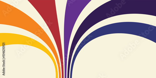 Abstract colorful 70s background vector. Vintage retro wallpaper with rainbow stripes and wavy lines. A 1970 color illustration suitable for posters, banners, decorative items and wall art.