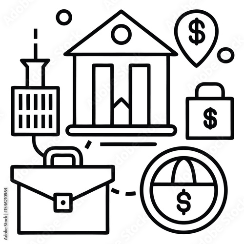 Develop a pack of 25 gradient-filled icons representing financial concepts (money, banking, investment) in an 