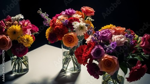 Vibrant Floral Arrangements in Glass Vases
